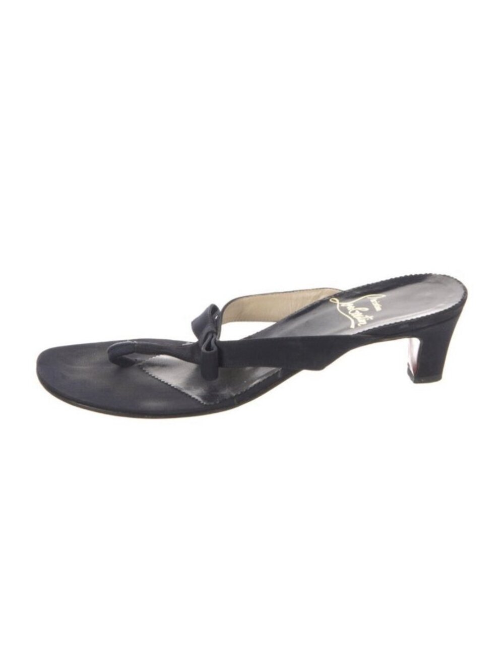 Christian Louboutin Authentic Bow Thong Kitten Heel Sandals Black Navy Size 9